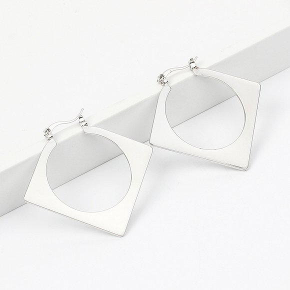 Geometric Square Drop Hoop Earrings - Picture 3 of 4